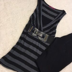 Striped tank with belt detail